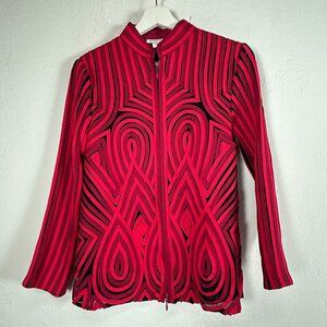 Alexandra Rosati Womens Red & Black Textured Cotton Blazer Jacket Size 8 Casual